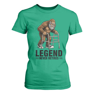 Funny Old Bigfoot Retirement Gift T Shirt For Women Legend Never Retires