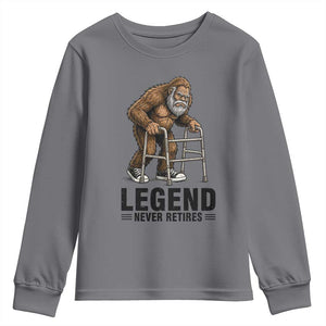 Funny Old Bigfoot Retirement Gift Youth Sweatshirt Legend Never Retires TS12 Charcoal Print Your Wear