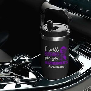 Alzheimers Caregiver Support Purple Ribbon Flip Straw Tumbler I Will Remember For You