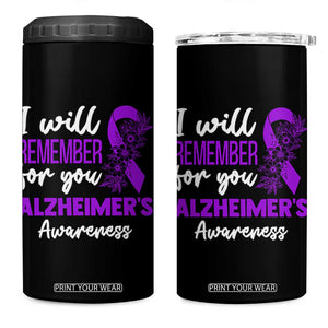 Alzheimers Caregiver Support Purple Ribbon 4 in 1 Can Cooler Tumbler I Will Remember For You
