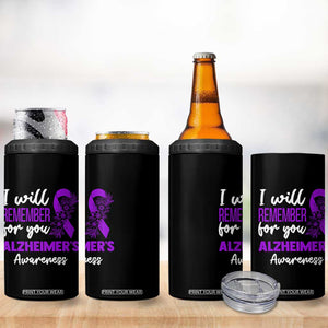 Alzheimers Caregiver Support Purple Ribbon 4 in 1 Can Cooler Tumbler I Will Remember For You