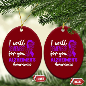 Alzheimers Caregiver Support Purple Ribbon Ceramic Ornament I Will Remember For You