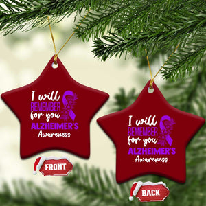 Alzheimers Caregiver Support Purple Ribbon Ceramic Ornament I Will Remember For You