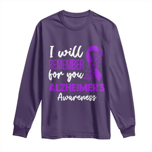Alzheimers Caregiver Support Purple Ribbon Long Sleeve Shirt I Will Remember For You