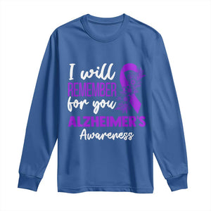 Alzheimers Caregiver Support Purple Ribbon Long Sleeve Shirt I Will Remember For You