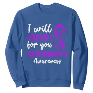 Alzheimers Caregiver Support Purple Ribbon Sweatshirt I Will Remember For You
