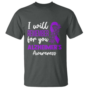 Alzheimers Caregiver Support Purple Ribbon T Shirt I Will Remember For You