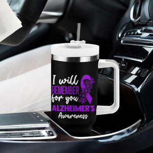 Alzheimers Caregiver Support Purple Ribbon Tumbler With Handle I Will Remember For You
