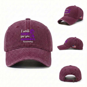 Alzheimers Caregiver Support Purple Ribbon Washed Cotton Baseball Cap I Will Remember For You