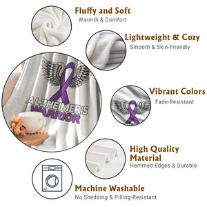Alzheimers Warrior Throw Blanket Purple Ribbon Angel Wings Memory Support Gift