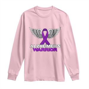 Alzheimers Warrior Long Sleeve Shirt Purple Ribbon Angel Wings Memory Support Gift