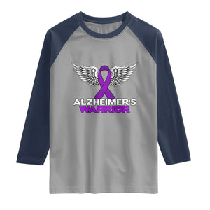 Alzheimers Warrior Raglan Shirt Purple Ribbon Angel Wings Memory Support Gift