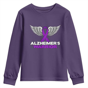 Alzheimers Warrior Youth Sweatshirt Purple Ribbon Angel Wings Memory Support Gift