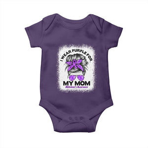 I Wear Purple For My Mom Baby Onesie Alzheimers Awareness Messy Bun Graphic