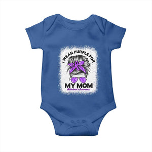 I Wear Purple For My Mom Baby Onesie Alzheimers Awareness Messy Bun Graphic