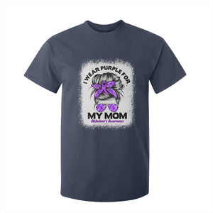 I Wear Purple For My Mom T Shirt For Kid Alzheimers Awareness Messy Bun Graphic