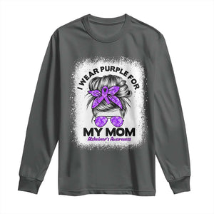 I Wear Purple For My Mom Long Sleeve Shirt Alzheimers Awareness Messy Bun Graphic