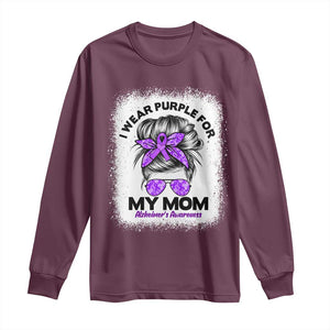 I Wear Purple For My Mom Long Sleeve Shirt Alzheimers Awareness Messy Bun Graphic