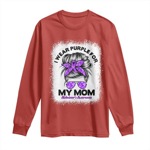 I Wear Purple For My Mom Long Sleeve Shirt Alzheimers Awareness Messy Bun Graphic