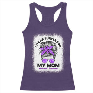 I Wear Purple For My Mom Racerback Tank Top Alzheimers Awareness Messy Bun Graphic