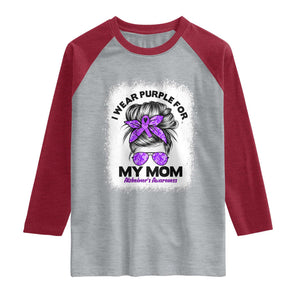 I Wear Purple For My Mom Raglan Shirt Alzheimers Awareness Messy Bun Graphic