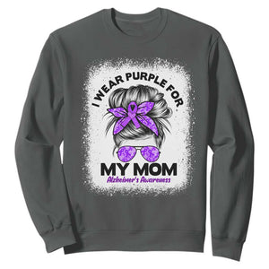 I Wear Purple For My Mom Sweatshirt Alzheimers Awareness Messy Bun Graphic