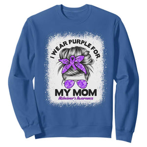 I Wear Purple For My Mom Sweatshirt Alzheimers Awareness Messy Bun Graphic