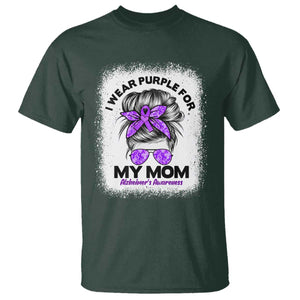 I Wear Purple For My Mom T Shirt Alzheimers Awareness Messy Bun Graphic
