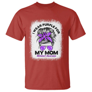I Wear Purple For My Mom T Shirt Alzheimers Awareness Messy Bun Graphic