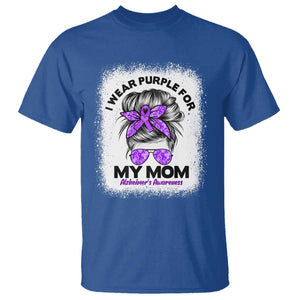 I Wear Purple For My Mom T Shirt Alzheimers Awareness Messy Bun Graphic