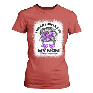 I Wear Purple For My Mom T Shirt For Women Alzheimers Awareness Messy Bun Graphic