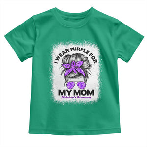 I Wear Purple For My Mom Toddler T Shirt Alzheimers Awareness Messy Bun Graphic