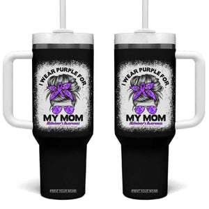 I Wear Purple For My Mom Tumbler With Handle Alzheimers Awareness Messy Bun Graphic