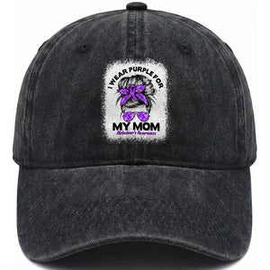 I Wear Purple For My Mom Washed Cotton Baseball Cap Alzheimers Awareness Messy Bun Graphic