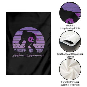 Vintage Bigfoot Alzheimers Awareness Garden Flag Purple Ribbon Support Graphic