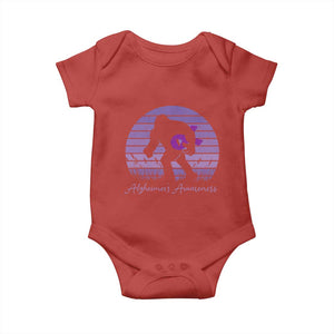 Vintage Bigfoot Alzheimers Awareness Baby Onesie Purple Ribbon Support Graphic