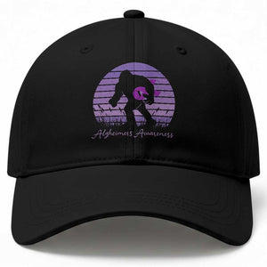 Vintage Bigfoot Alzheimers Awareness Baseball Cap Purple Ribbon Support Graphic