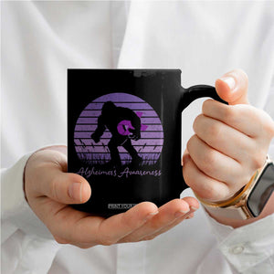 Vintage Bigfoot Alzheimers Awareness Coffee Mug Purple Ribbon Support Graphic