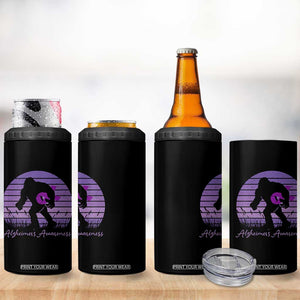 Vintage Bigfoot Alzheimers Awareness 4 in 1 Can Cooler Tumbler Purple Ribbon Support Graphic