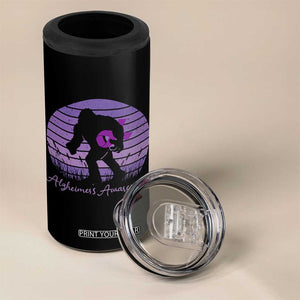 Vintage Bigfoot Alzheimers Awareness 4 in 1 Can Cooler Tumbler Purple Ribbon Support Graphic