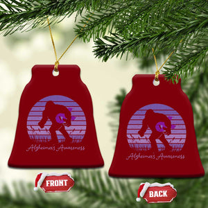 Vintage Bigfoot Alzheimers Awareness Ceramic Ornament Purple Ribbon Support Graphic