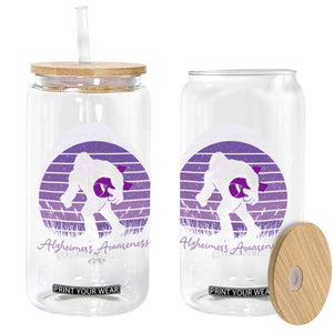 Vintage Bigfoot Alzheimers Awareness Glass Can Purple Ribbon Support Graphic