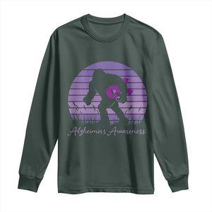 Vintage Bigfoot Alzheimers Awareness Long Sleeve Shirt Purple Ribbon Support Graphic
