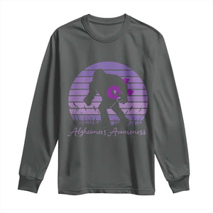 Vintage Bigfoot Alzheimers Awareness Long Sleeve Shirt Purple Ribbon Support Graphic