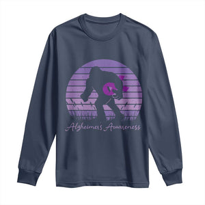 Vintage Bigfoot Alzheimers Awareness Long Sleeve Shirt Purple Ribbon Support Graphic