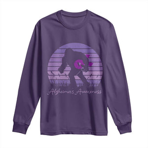 Vintage Bigfoot Alzheimers Awareness Long Sleeve Shirt Purple Ribbon Support Graphic
