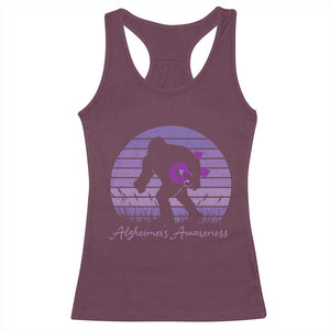 Vintage Bigfoot Alzheimers Awareness Racerback Tank Top Purple Ribbon Support Graphic