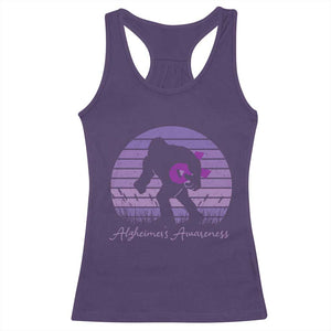 Vintage Bigfoot Alzheimers Awareness Racerback Tank Top Purple Ribbon Support Graphic
