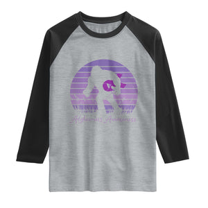 Vintage Bigfoot Alzheimers Awareness Raglan Shirt Purple Ribbon Support Graphic