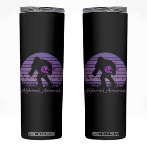 Vintage Bigfoot Alzheimers Awareness Skinny Tumbler Purple Ribbon Support Graphic